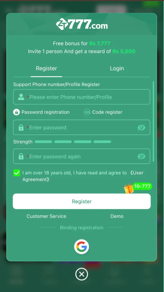 Register on zt777